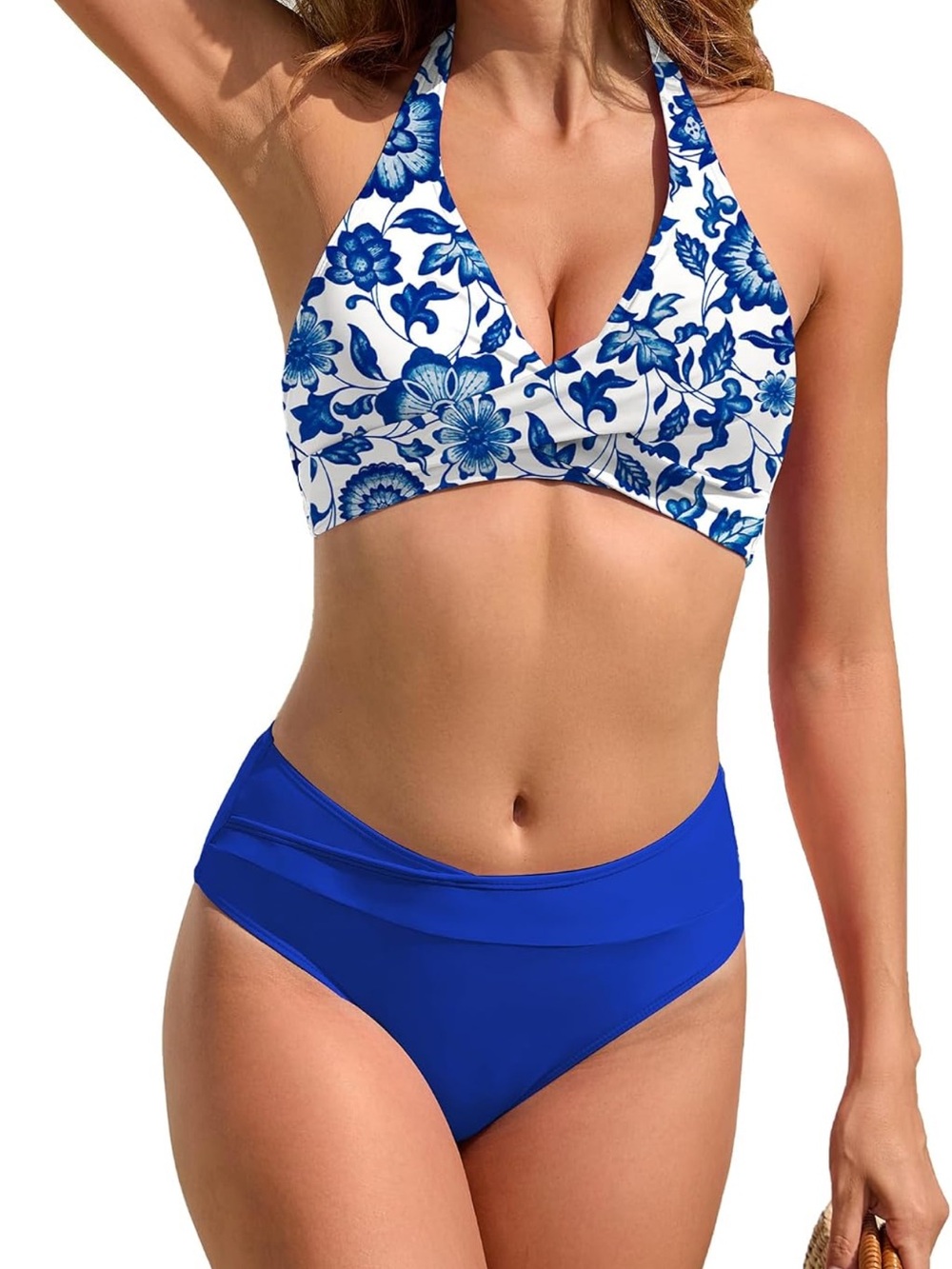 Tashehe Blue Floral Halter Bikini Set - Women's Swim